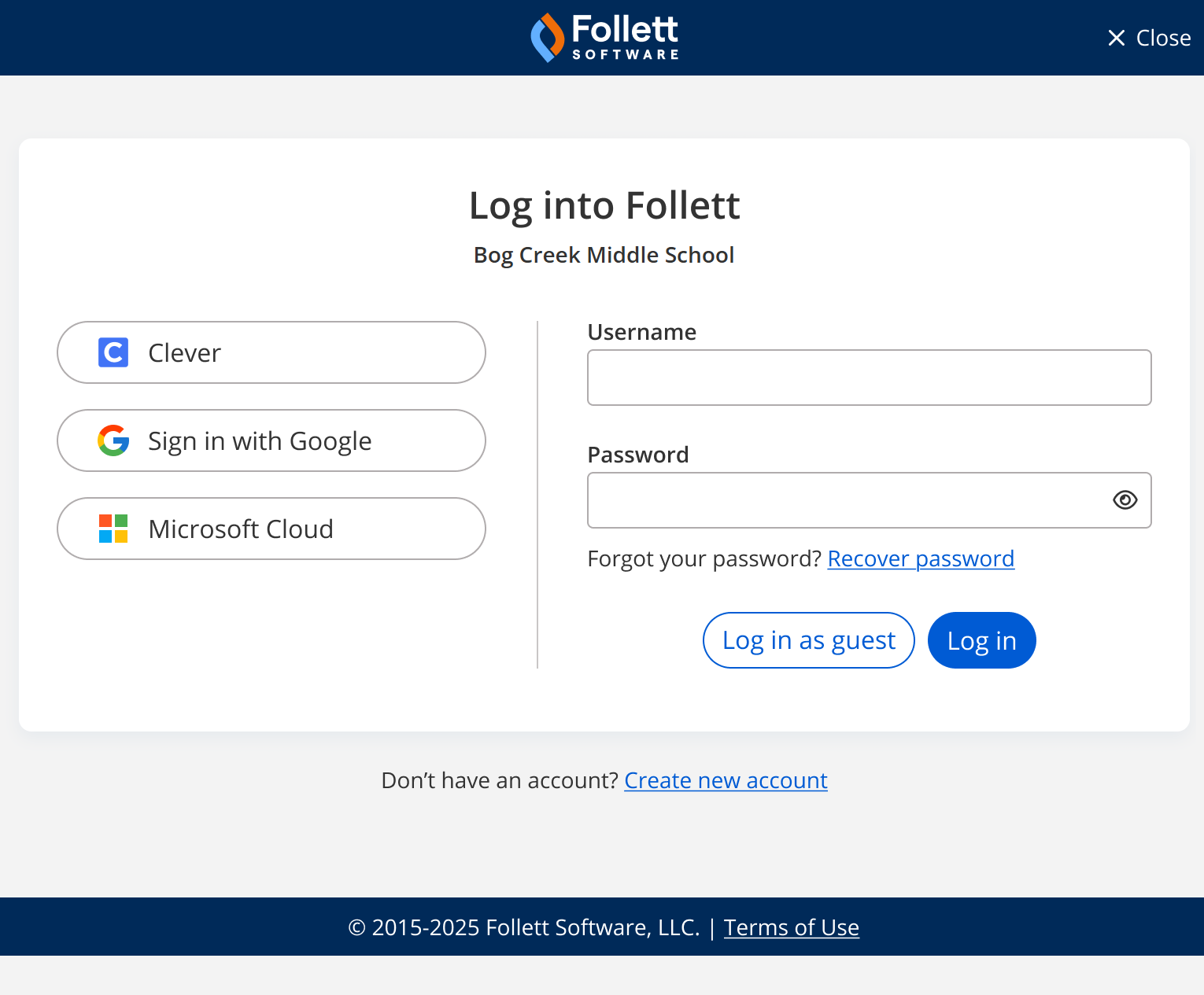 Log in page.
