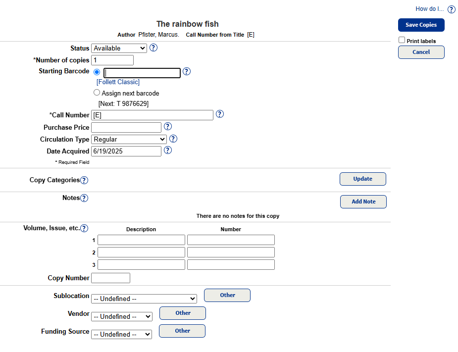 Add Copies page.